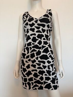 #586 Betsey Johnson Black and White Animal-Print Mini Dress
